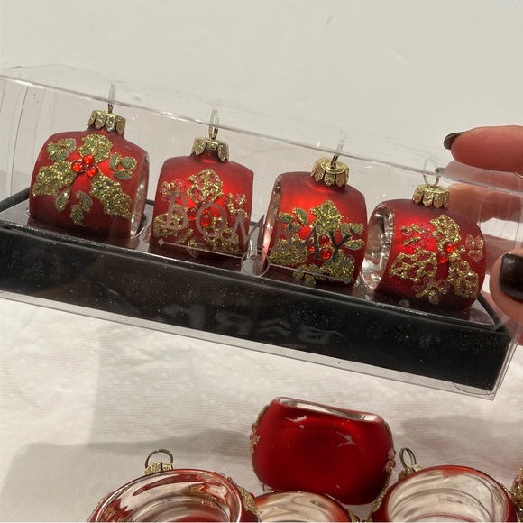 BOMBAY Company Christmas Ornament Shaped Place Card Holders Red Glass Set Of 10 - Picture 3 of 16
